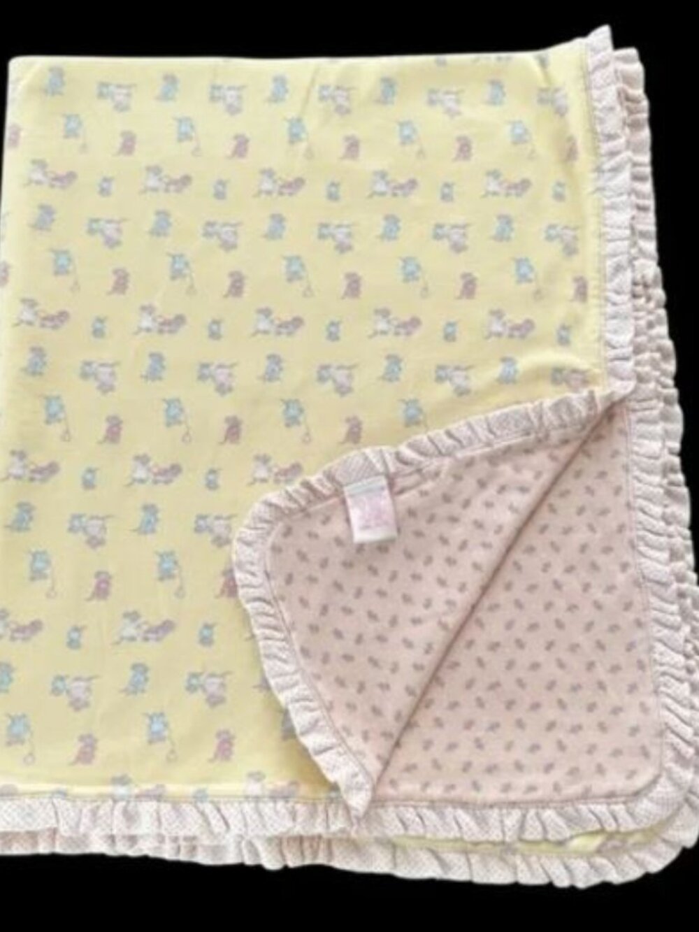 1996 Vintage Gymboree Mice & Roses Cotton Ruffled Edge Reversible Baby Blanket